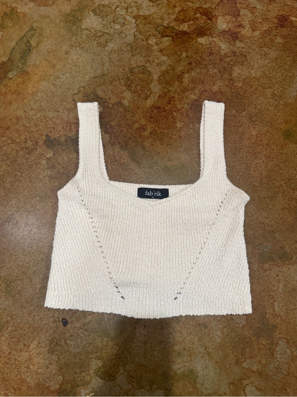 fab'rik Cream Knit Square-Strap Crop Tank